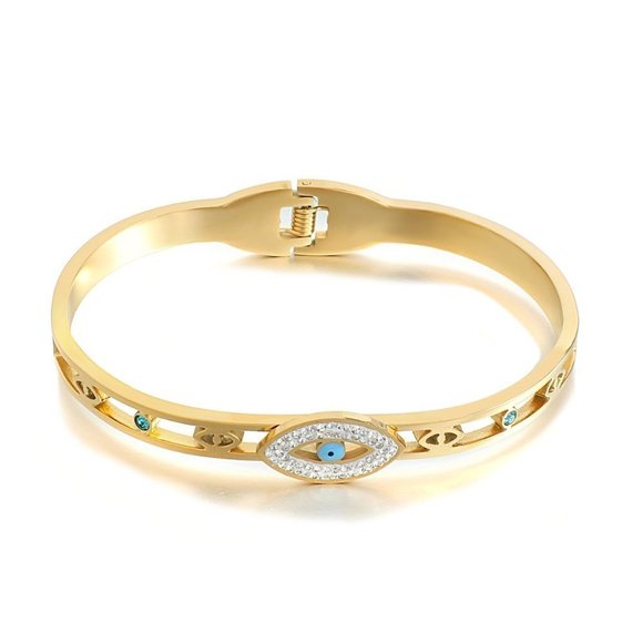 Evil Eye CZ Bracelet, Bling Gold Bracelet, Protection Boho Bracelet - Picture 8 of 10